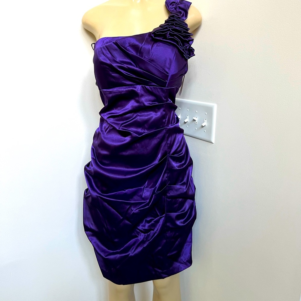 Juno purple one shoulder satin dress